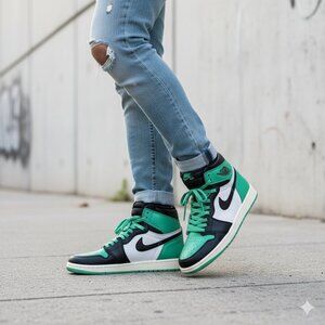Nike Air Jordan 1 Mid Size 4.5 Y Black and Mint Green Youth Sneakers